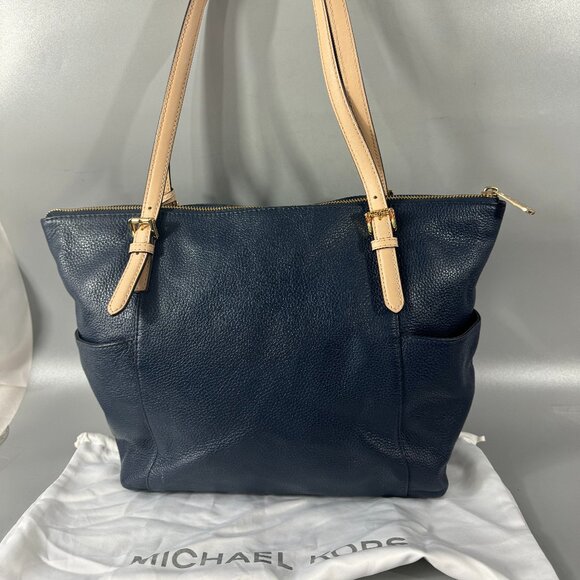 Michael Michael Kors Navy Blue Leather Medium Jet SEt Top Zip Tote - Picture 6 of 14